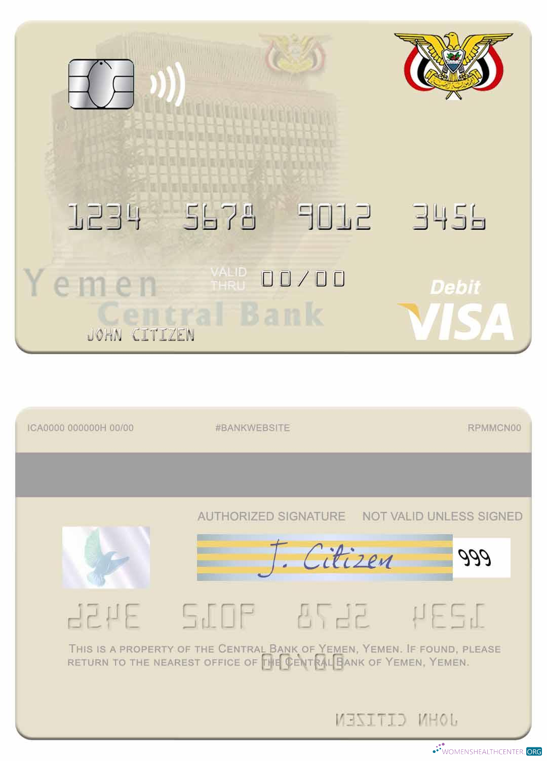 Download Yemen Central Bank of Yemen visa debit card Photoshop template